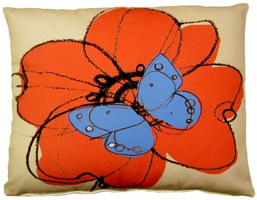Red Flower w/Butterfly Outdoor Pillow - Click to enlarge