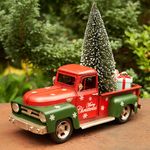 Red & Green Iron Christmas Truck w/Snowflakes & Tree