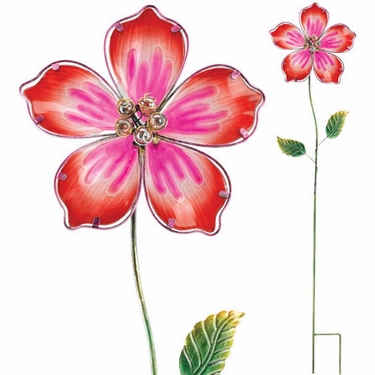 Red Hibiscus Glass Flower Stake - Click to enlarge