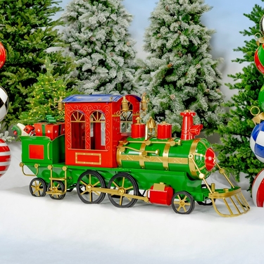 6 Ft. Red Medium Christmas Train with Cart & Lanterns - Click to enlarge