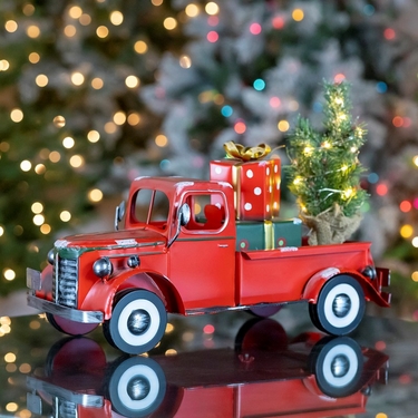 Small Red Truck w/Lighted Christmas Tree & Gifts - Click to enlarge