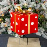 Red & White Polka Dot Metal Gift Box Garden Stake