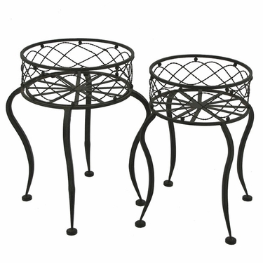 Round Iron Basket Stands (Set of 2) - Antique Rust - Click to enlarge