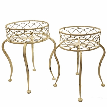 Round Iron Basket Stands (Set of 2) - Antique White - Click to enlarge