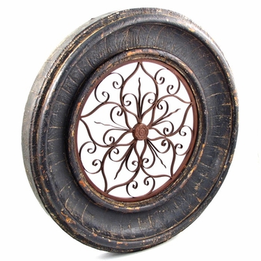 Round Wooden Wall Frame w/Iron Decor - Tuscany Black Finish - Click to enlarge