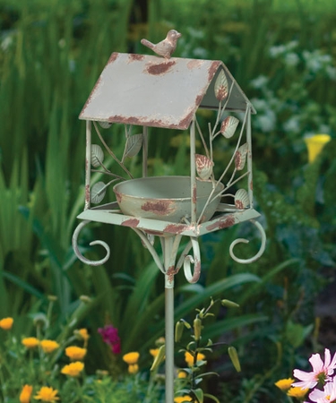 Rustic Birdhouse Feeder Stake - Click to enlarge