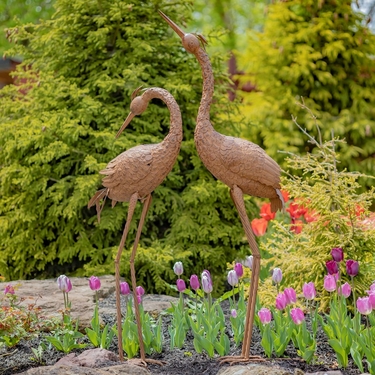 Set of 2 Large Rustic Iron Whooping Cranes - Click to enlarge