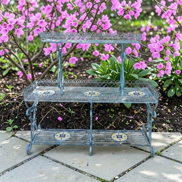 Santorini 3-Tier Flower Display Stand - Mossy Blue - Click to enlarge