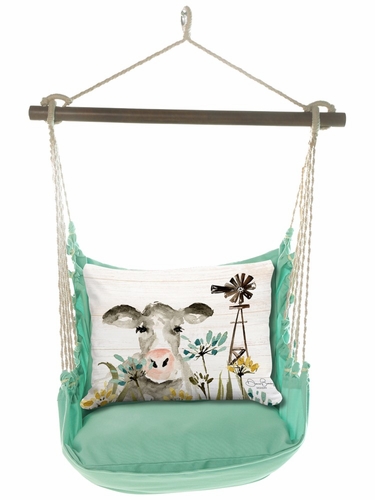 Seafoam Green Cow at the Farm Hammock Chair Swing Set - Click to enlarge