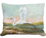 Serene Egret Flying Outdoor Pillow