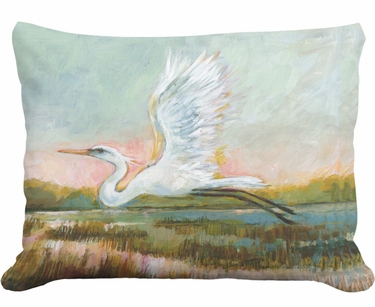 Serene Egret Flying Outdoor Pillow - Click to enlarge