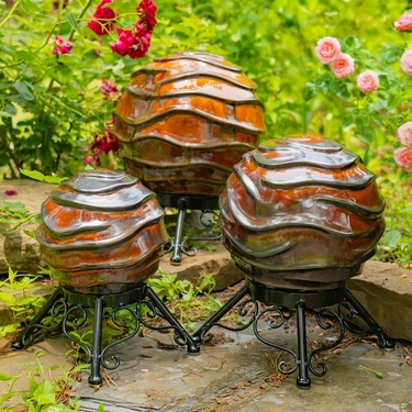 Set of 3 Ceramic Gazing Globes w/Stands  - 