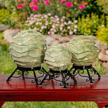 Set of 3 Ceramic Gazing Globes w/Stands - 