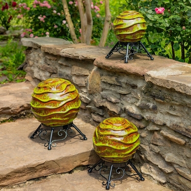 Set of 3 Ceramic Gazing Globes w/Stands - 