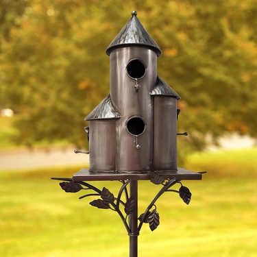 Antique Silver Tall Cylinder Triple Birdhouse - Click to enlarge