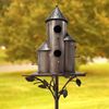 Antique Silver Tall Cylinder Triple Birdhouse