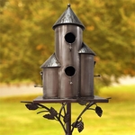 Tall Silver Cylinder Triple Birdhouse Tall Silver Cylinder Triple Birdhouse