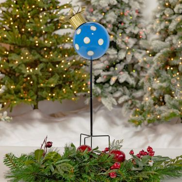 Small Blue Polka Dot Christmas Ornament Garden Stake - Click to enlarge