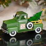 Small Green Iron Pickup Truck w/Christmas Tree