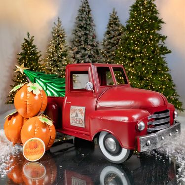 Small Multi-Holiday Iron Pickup Truck - Antique Red - Click to enlarge