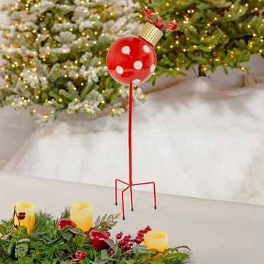 Small Red Polka Dot Christmas Ornament Garden Stake - Click to enlarge