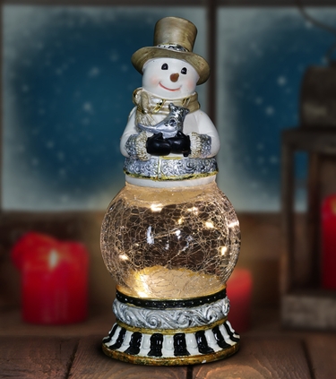Snowman Firefly Globe w/Bird & Timer - Click to enlarge