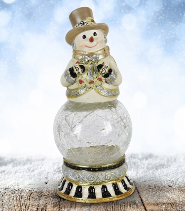 Snowman Firefly Globe w/Wreath & Timer - Click to enlarge