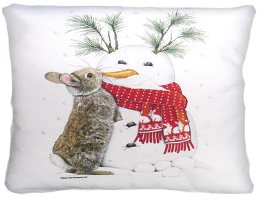 Snowman w/Bunny Outdoor Pillow - Click to enlarge