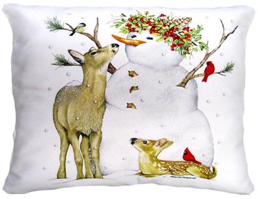 Snowman w/Deer Outdoor Pillow - Click to enlarge