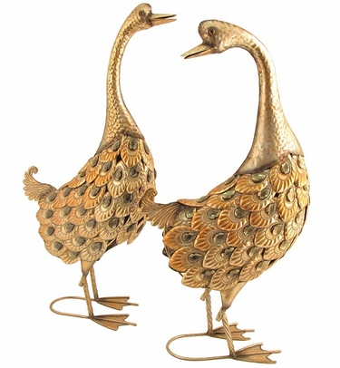 Soft Gold Metallic Iron Geese Statues (Set of 2) - Click to enlarge