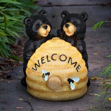 Two Solar Bears With Welcome Hive - Click to enlarge