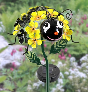 Solar Bee Flower Stake w/LEDs - Click to enlarge
