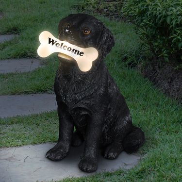 Solar Black Labrador Holding Bone - Click to enlarge