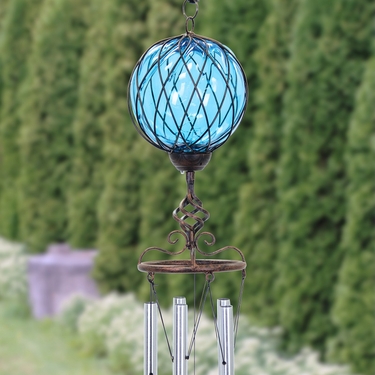 Solar Blue Caged Glass Wind Chime - Click to enlarge