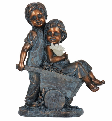 Solar Boy & Girl in Wheelbarrow Statue - Click to enlarge