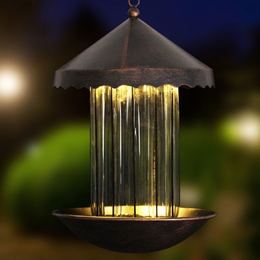 Solar Bronze Bird Feeder - Striped Glass - Click to enlarge