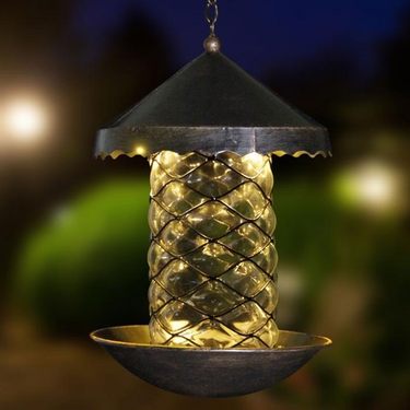 Solar Bronze Bird Feeder - Swirled Glass - Click to enlarge