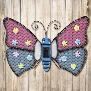 Solar Butterfly Wall Art - Pink & Blue - Click to enlarge