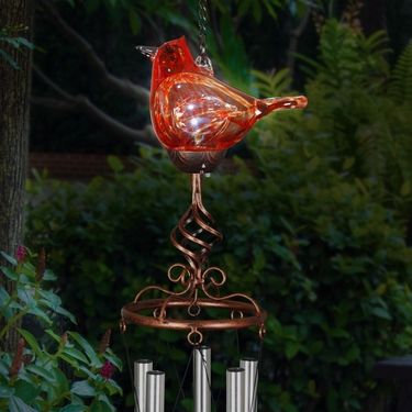 Solar Glass Cardinal Finial Wind Chime - Click to enlarge