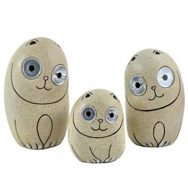 Solar Cats w/Light Up Eyes (Set of 3) - Beige - Click to enlarge