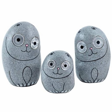 Solar Cats w/Light Up Eyes (Set of 3) - Grey - Click to enlarge