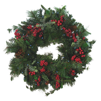 Solar Christmas Winterberry Wreath - Click to enlarge
