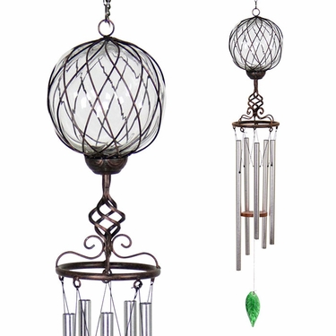 Solar Clear Caged Glass Wind Chime - Click to enlarge