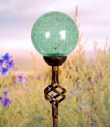 Solar Crackle Glass Finial Garden Stake - Green - Click to enlarge