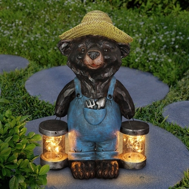 Solar Farmhouse Firefly Bear Statue - Click to enlarge