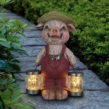 Solar Farmhouse Firefly Pig Statue - Click to enlarge
