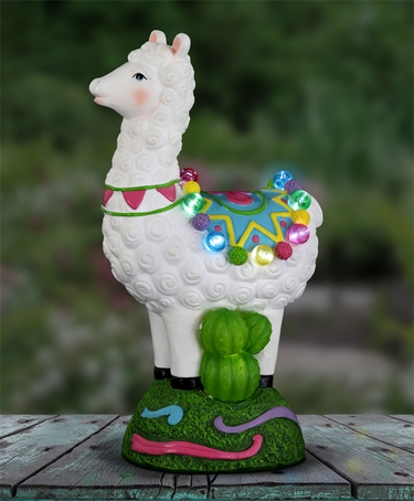 Solar Festive Llama w/Cactus Statue - Click to enlarge