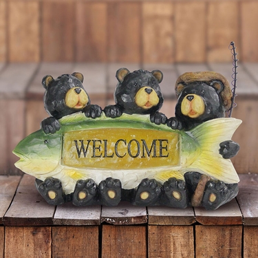 Solar Fisherman Bears w/Welcome Sign - Click to enlarge