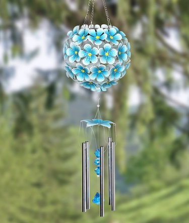 Solar Flower Ball Wind Chime - Turquoise w/32 LEDs! - Click to enlarge