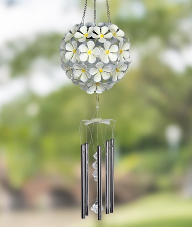 Solar Flower Ball Wind Chime - White w/32 LEDs! - Click to enlarge